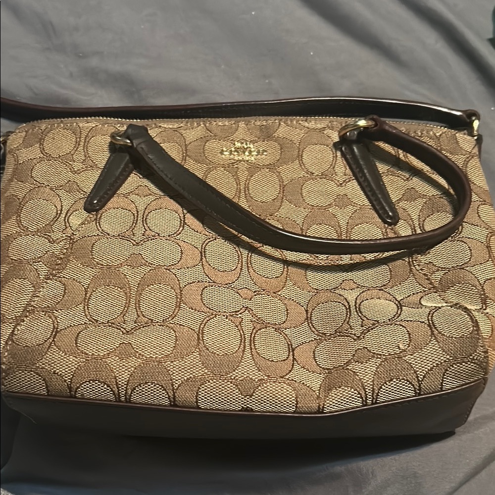 Coach Tan and Brown Monogram Shoulder Bag